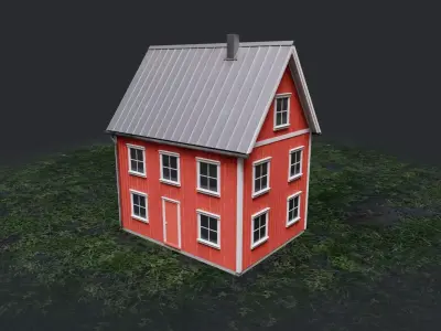 Scandinavian red house Low-poly 3D model