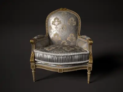 Elegant Classic Armchair - Gold Velvet Embroidery Design Low-poly 3D model