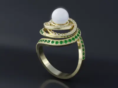 Spiral ring with stones 3D print model