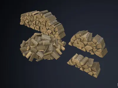Split Logs Wooden Fire Stack Pile Low-poly 3D model