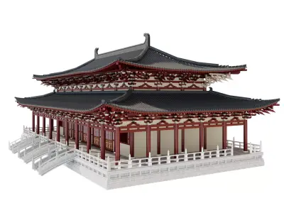 Japanese Temple Hall 3D model