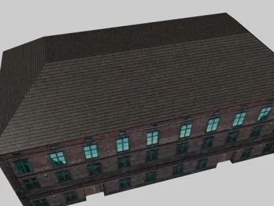 Building old brick with windows Low-poly 3D model