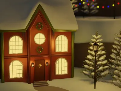 Christmas winter town Low-poly 3D model