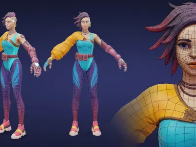 Stylized Cyberpunk 3D Animated Character Low-poly 3D model