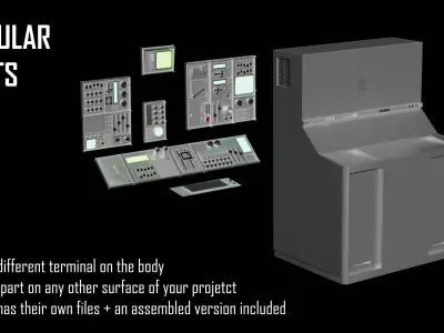 Modular Retro Sci-Fi Console Panel Computer Terminal Blender UE5 3D model