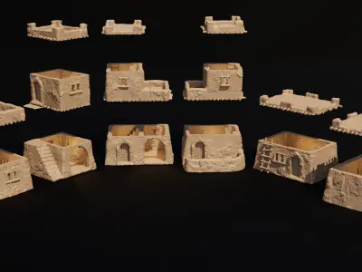 Desert Mud Houses Tabletop Terrain 28 MM  3D print model