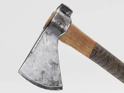  crafted scratched iron Hatchet axe tool er1 Low-poly 3D model