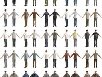 30x A-pose Asian People Bundle 3D Model Pack