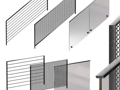Modern metal railings 3 design options Editable splines option 3D model