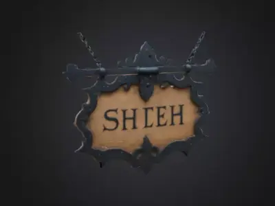 Medieval hanging shop sign 3D model