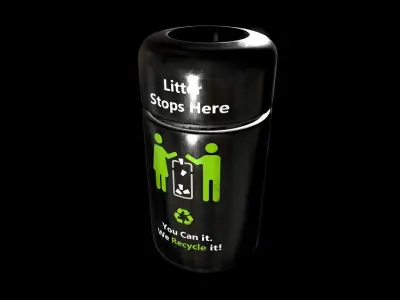 Trash can Low-poly 3D model 2