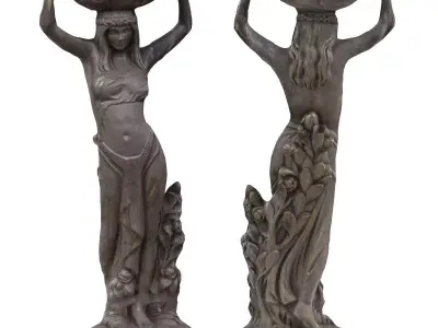 Sculpture - Girl with a basket on her head Low-poly 3D model