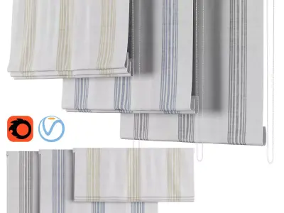 Roman Curtains 75 Pottery Barn Riviera Striped 3D model