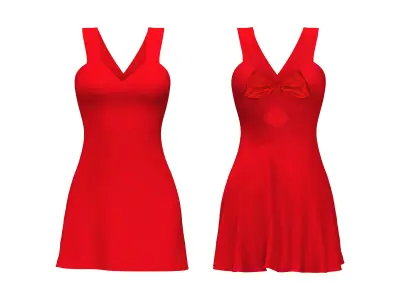  Red Dress with Bow On Back Low-poly 3D model