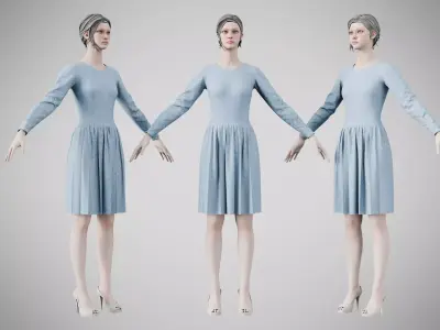 Dress 05 Light Blue Low-poly 3D model