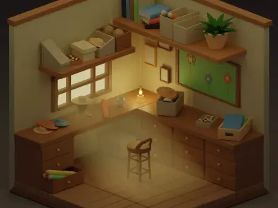 Interior-building hat craft room isometric 3D model Free 3D model