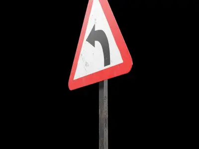 Left hand curve Roadsign Low-poly 3D model