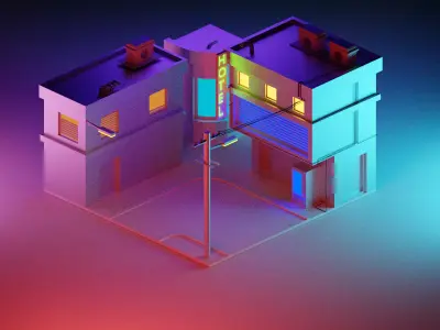 A small stylized cyberpunk street Free 3D model