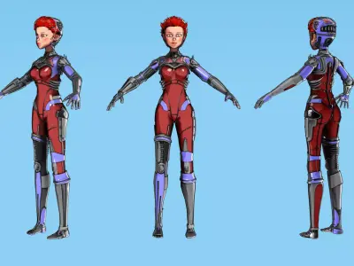 Asymmetric Robotic Character RED Low-poly 3D model