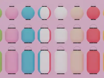 Japanese Paper Lanterns Collection Low-poly 3D model