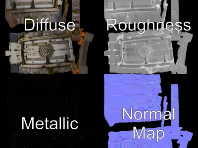 Ancient Wooden Door with Runic Carvings Model Pack Low-poly 3D model