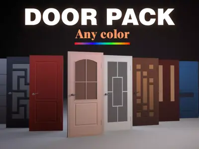 Door Pack - color customization - low poly Low-poly 3D model