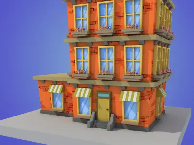 cartoon building low poly Low-poly 3D model