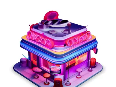 Retro DriveIn Diner LowPoly 3D Model Low-poly 3D model