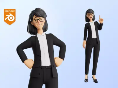 Business Office Secretary Woman Character Rigged Low-poly 3D model