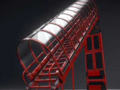 Futuristic Stairs Collection Red Painted Metal Modular  Low-poly 3D model