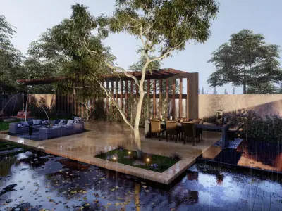 Villa backyard American style house landscape Revit Lumion FBX 3D model