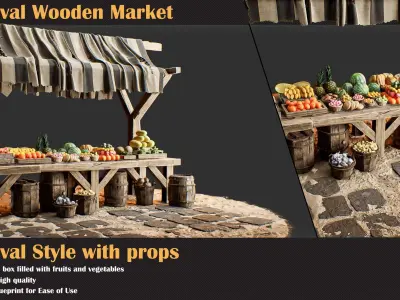 5 Medieval Wooden Market 3D model