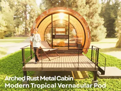 Arched Rust Metal Cabin - Tropical Vernacular Pod 3D model