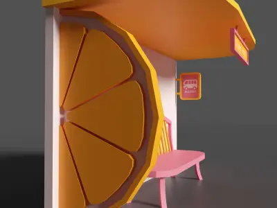 Bus stop Orange street Low-poly 3D model