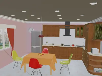 Corner wooden classic kitchen 3D model