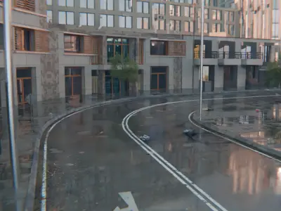 Modern Urban City - Morning wet street scene 3D model