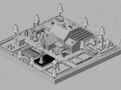 3d isometric lowpoly farmstead Low-poly 3D model