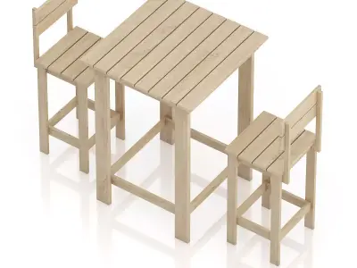 Wooden Table and Chairs 3D model