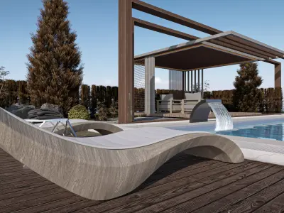 Modern Pool Lounge and Gazebo  Scene 3D model