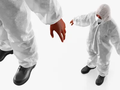  Protective Disposable Jumpsuit and Mask on Female Fur 