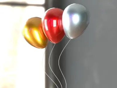 balloon three colorful balloons on stick Free 3D model