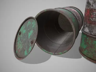 Barrels green rusty Low-poly 3D model