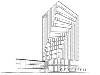 Modern Commercial High-Rise 3D Model Low-poly 3D model