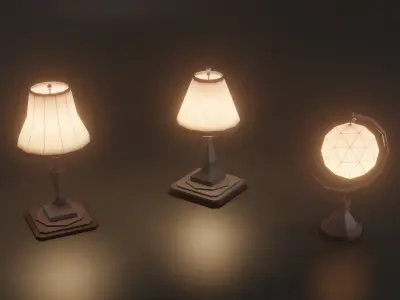 Collection 9 Vintage Lamps Low Poly   Low-poly 3D model