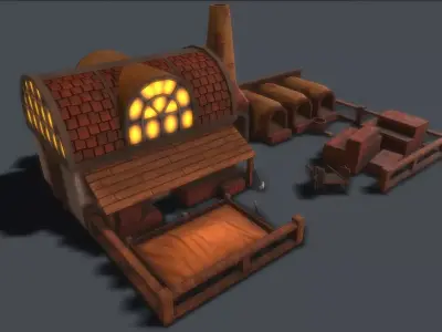 Medieval Brickwork Workshop Low-poly 3D model