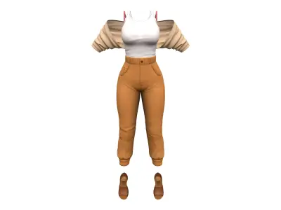 Sunny Brown Holiday Outfit Shawly Top Pants Sandals Low-poly 3D model
