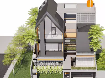 Modern Tropic House 3D Model Contemporary Design 2 Facade 3D model