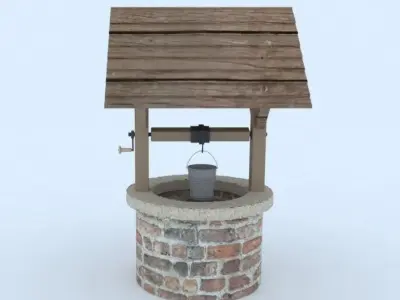 Well model water with wooden roof 3D model