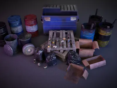 Street asset pack Game Ready Low-poly 3D model