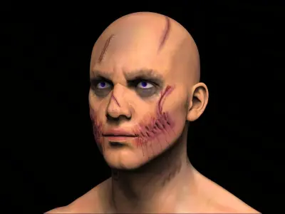 Maniac bald man with eyes Low-poly 3D model